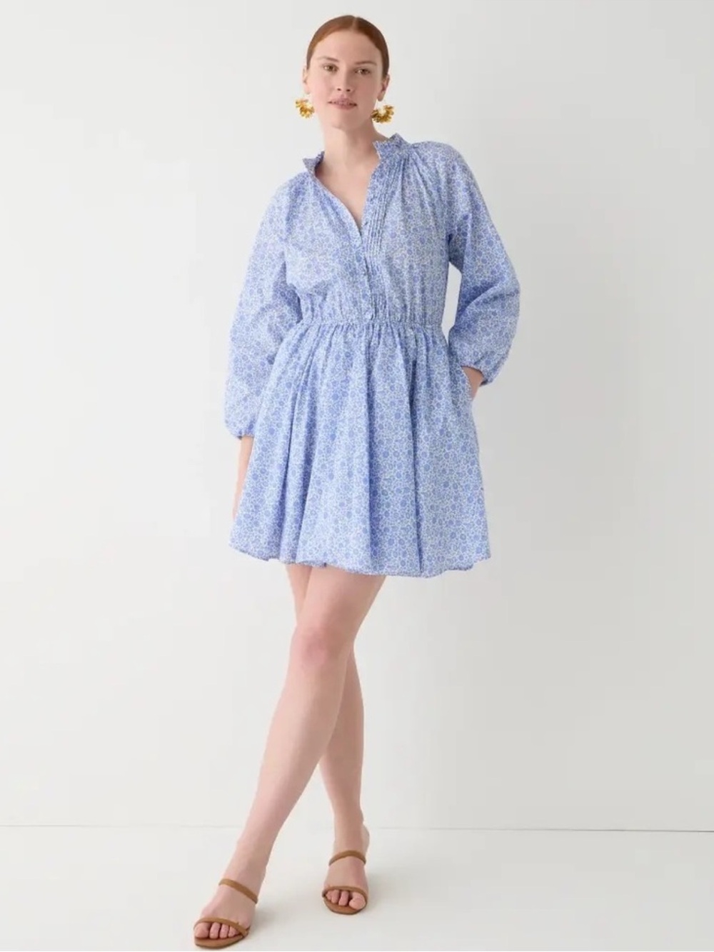 J. Crew ruffle collar liberty D’anjo coast fabric long sleeve mini dress